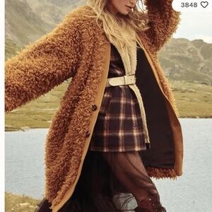 Free People Mongolian Boho Faux Fur Shag Oversized Retro Penny Lane Coat SZ S/M